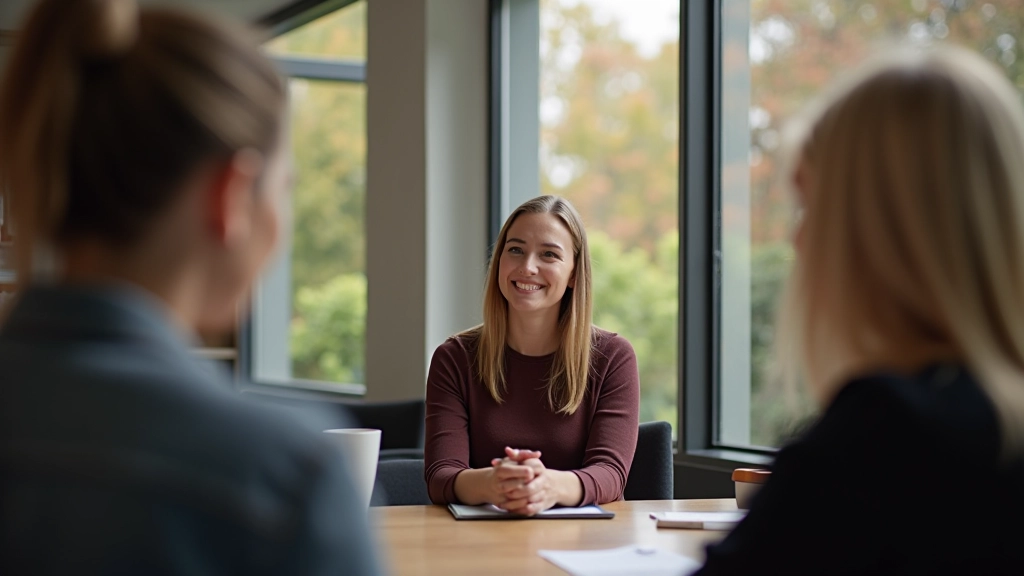 Professioneel portret van vrouw in gesprek, ondersteunende lichaamstaal