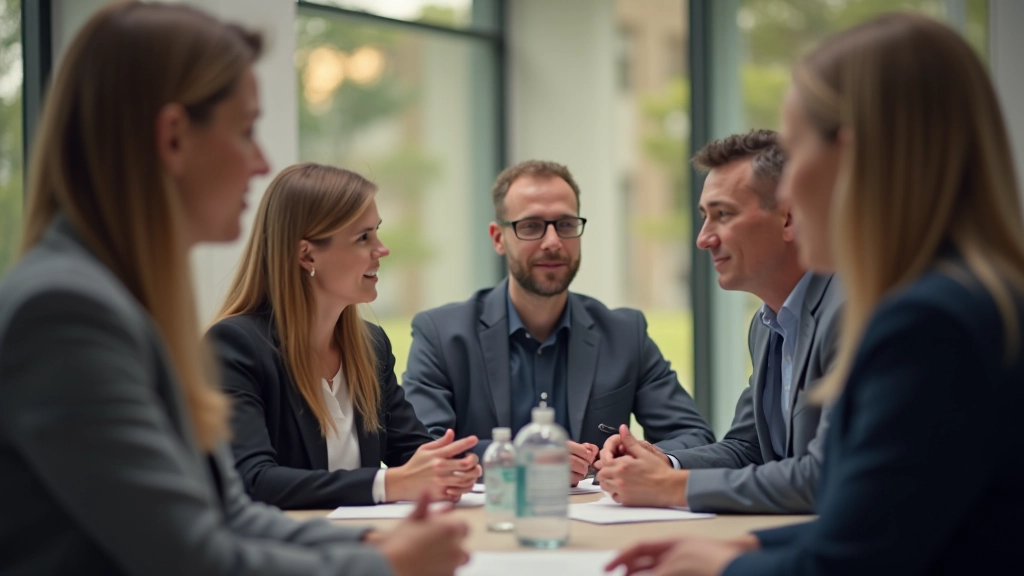Team in samenwerkingsvergadering, positieve interactie na conflict