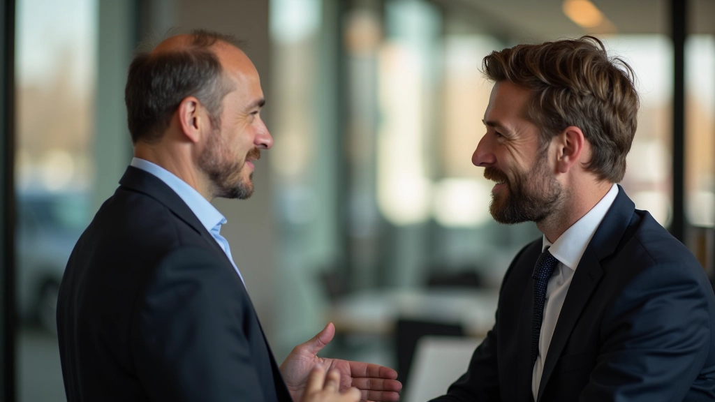 Twee mensen in constructief gesprek, professionele omgeving
